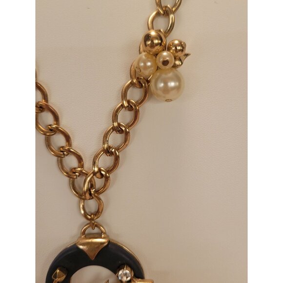 Vintage BJ Betsey Johnson Charm Necklace W/ Horseshoe & Rose Pendant 24" - Picture 8 of 11